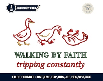 Walking by Faith Duck Embroidery Design, Christian Embroidery File (Digital Download)