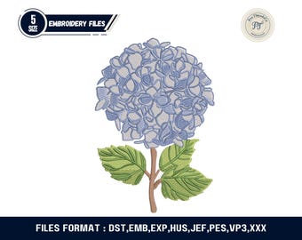 Desenho de Bordado de Hortênsia • Arquivo de Bordado à Máquina de Hortênsia Única • Padrão de Bordado Floral Estilo Hamptons - Download Instantâneo - PES DST