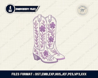 Western Cowgirl Boots Embroidery Design | Cowboy Boot Embroidery Pattern for Embroidery Machines | Western Stitch File for PES DST EXP