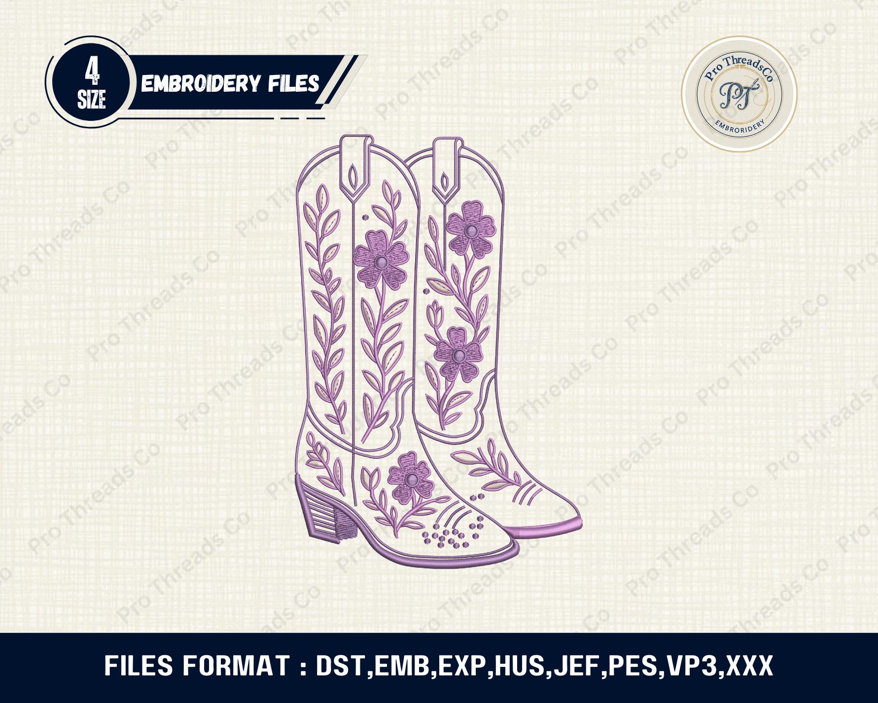 Western Cowgirl Boots Embroidery Design | Cowboy Boot Embroidery ...