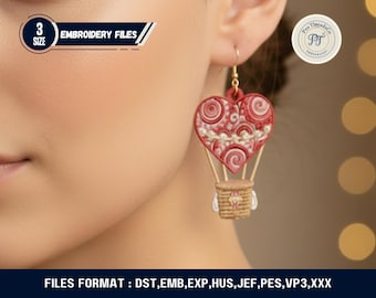 FSL Valentine Balloon Earrings Embroidery Design, Freestanding Lace Heart Earrings, Machine Embroidery Earrings File