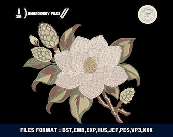 Magnolia Flower Embroidery Design, Floral Machine Embroidery File (Digital Download)