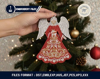 FSL Angel Embroidery Design Red Bloom Angel Free Standing Lace Machine Embroidery Pattern Digital Download