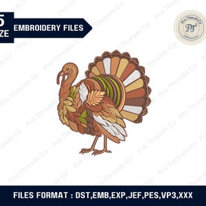 Autumn Turkey Embroidery Design for Fall Decor and Thanksgiving Gifts | Turkey Pattern PES, Thanksgiving Turkey Embroidery Pattern