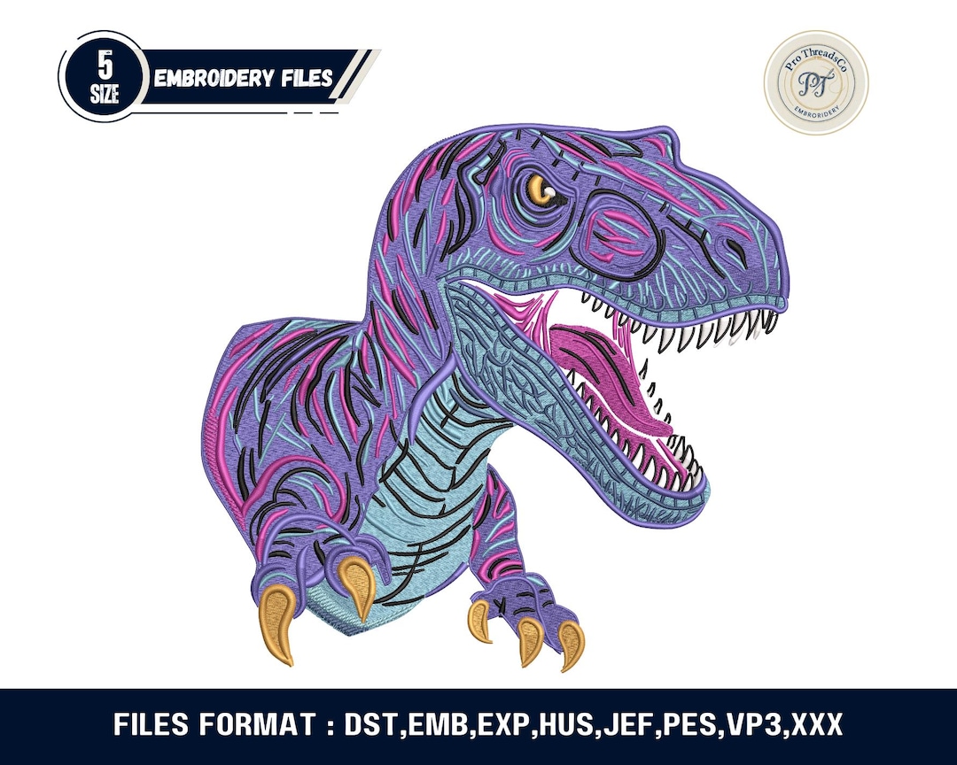T-rex Embroidery Design Dinosaur Machine Applique Files Instant ...