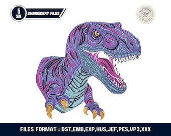 T-Rex Embroidery Design Dinosaur Machine Applique Files Instant Download 5 Sizes