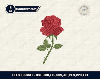 Red Rose Embroidery Design | Valentine's Floral PES (Instant Download)