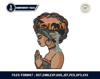 African Woman Embroidery Design • Afro Art Machine Embroidery Pattern • Black Woman Silhouette Embroidery File • Instant Download