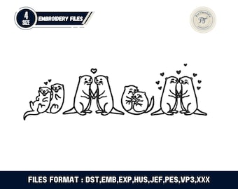 Otter Love Machine Embroidery Design Valentine Couple Pattern Romantic Animal Embroidery Digital Download