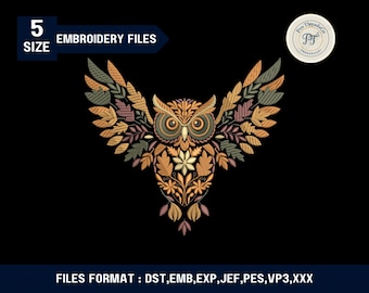 Autumn Owl Embroidery Design | Thanksgiving Woodland Bird PES File (Digital Download)