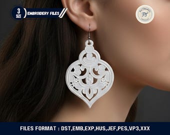 Diseño de bordado para aretes navideños FSL, aretes de encaje independientes, patrón de joyería para bordar a máquina, descarga instantánea