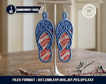 Diseño de bordado de pendientes de chanclas con la bandera estadounidense de FSL (descarga digital)