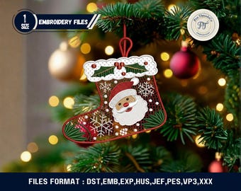 FSL Christmas Stocking Ornament, Plaid Embroidery Design (Digital Download)