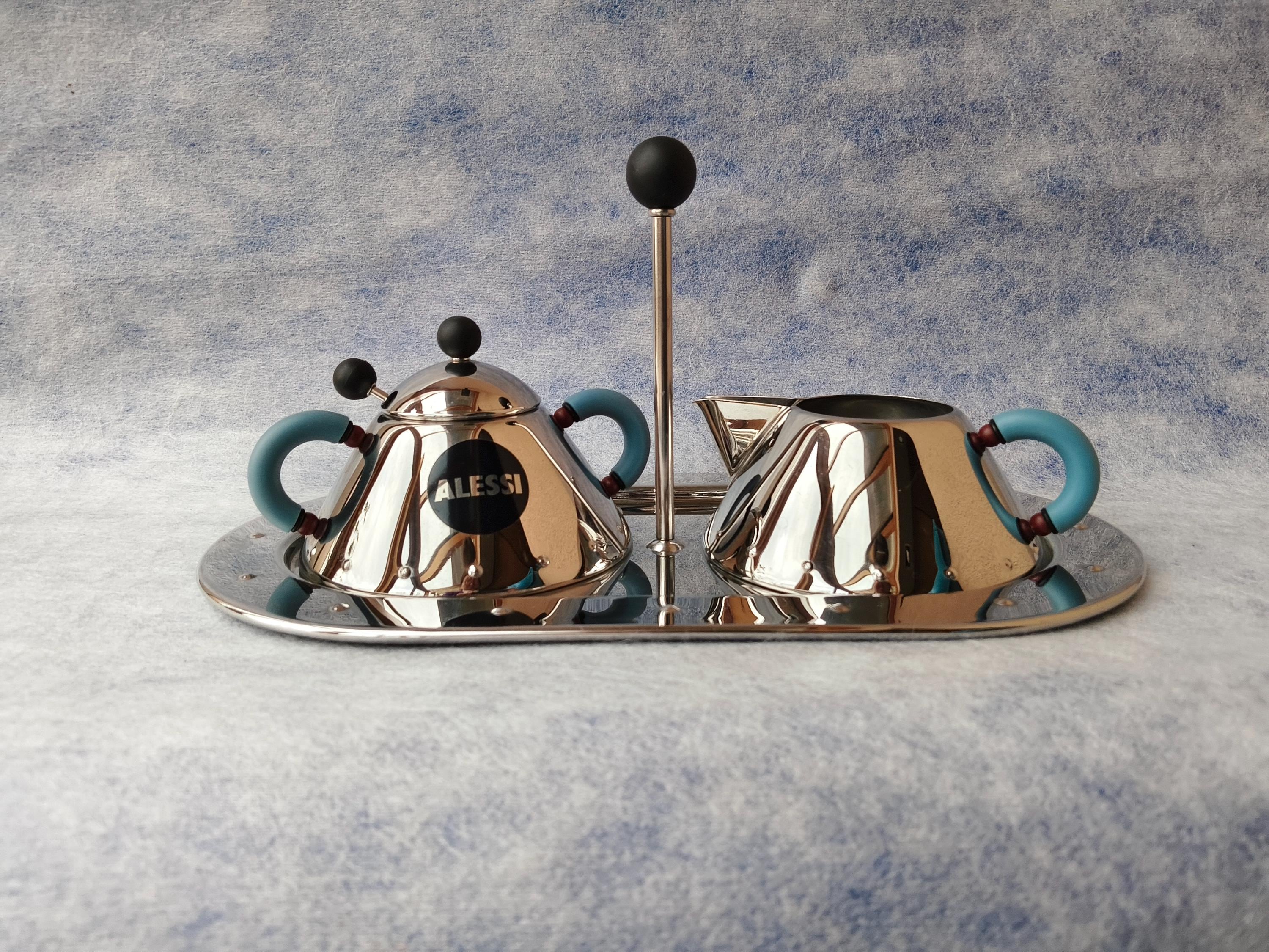 Set of 3 Vintage Alessi Michael Graves MG Sugar Bowl+creamer+plate