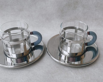 Set of 2 Vintage Alessi Michael Graves espresso mugs saucers MG mocha cups