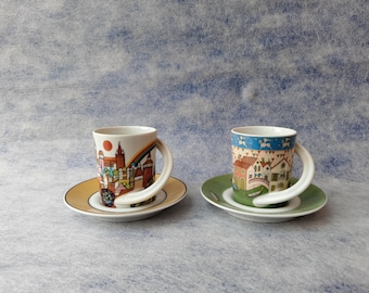 Rosenthal Cupola Espresso Cups and Saucers: Venice, Nuremberg Collection