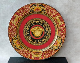 Vintage 1995 Rosenthal Versace Medusa Plate, Golden Plating, Original Box