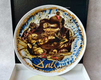 Vintage 1980s Rosenthal Salvador Dali Porcelain Plate with Golden Plating