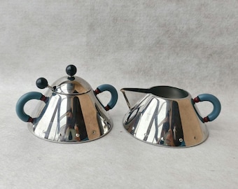 Set of 2 Vintage Alessi Michael Graves sugar bowl+creamer+spoon Set