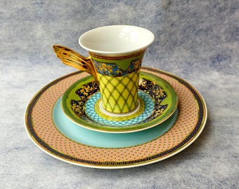 Vintage Rosenthal Versace Russian Dream Coffee Set, Golden Mythos, 1990s