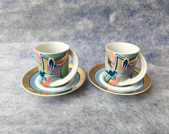 Vintage Rosenthal Cupola Espresso Cups and Saucers Set (2) – Artist Collection, Fine Porcelain