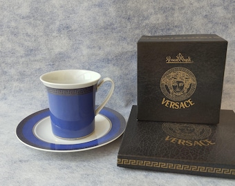 Large Rosenthal Versace authentic 1990s set of porcelain Mocha/ Medusa tea mugs+saucer gift set for vintage lovers