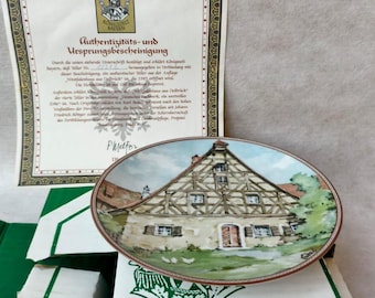 Vintage Karl Bedal Bavaria Porcelain Plate, German Landscape Art (18.9cm, Signed, Boxed)
