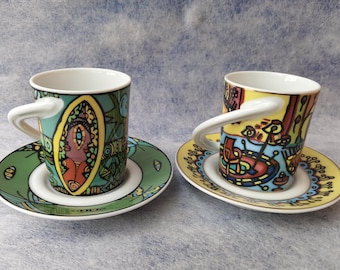 sets of 2 Vintage Rosenthal Cupola artists collection series Espresso Cups and Saucers