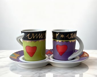 Rosenthal Cupola Love Tassen Espresso-Set: Vintage Studio Linie Porzellan, bunt plattiert