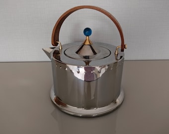 Vintage Bodum Ottoni Stovetop Kettle 1.5L – Polished Stainless Steel, wooden Handle, blue eye.