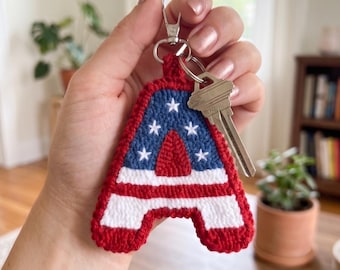 American Flag Letter Keychain, USA Bag Charm, 250th Anniversary Keychain, Patriotic Gifts