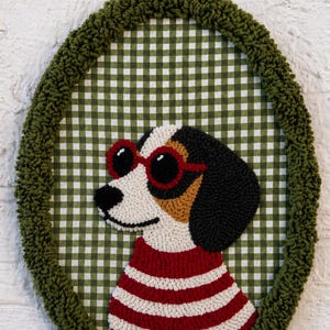 Handmade Punch Needle Sausage Dog Wall Hanging, Dachshund Nursery Decor, Embroidered Hoop Model7