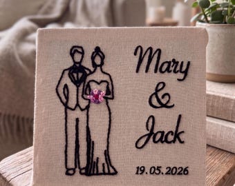 Personalized Wedding Embroidery Canvas, Custom Wedding Gift for Couple, Engagement Keepsake, Fall Decorations
