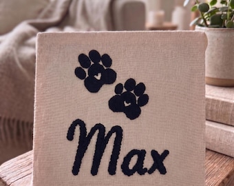 Personalized Punch Needle Pet Name Sign, Embroidered Pet Paw Print Wall Hanging, Fall Decorations
