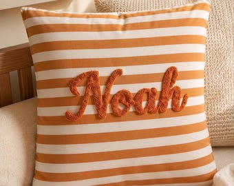 Personalization Kids Punch Needle PillowCover, Boho Fall Decor, Halloween Gifts