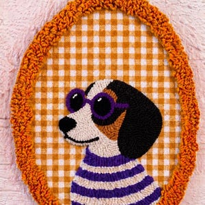 Handmade Punch Needle Sausage Dog Wall Hanging, Dachshund Nursery Decor, Embroidered Hoop Model8