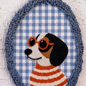 Handmade Punch Needle Sausage Dog Wall Hanging, Dachshund Nursery Decor, Embroidered Hoop Model9