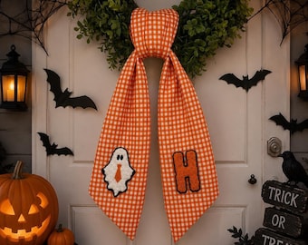 Personalized Punch Needle Wreath Sash, Custom Halloween Door Hanger, Fall Decoration Gift