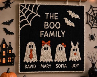 Halloween Family Portrait, Ghost Family Wall Hanging, Personalized Relation Punch Needle