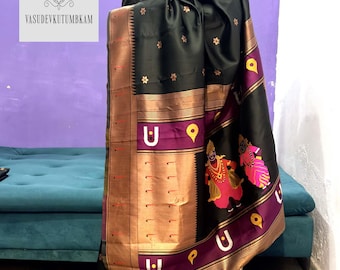 Paithani Pure Silk Design Pallu Saree With Temple Design Muniya Border