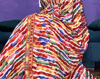 Sari de georgette para mujer con pieza de blusa. Sari estampado.