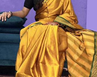Woman cotton Silk saree with blouse piece, Yellow saree