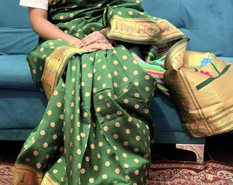 Women's Green Banarasi Silk saree with blouse piece