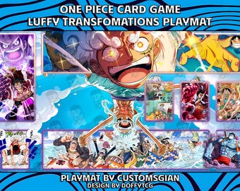 Luffy Transformations OP TCG Playmat | Custom Anime Art Desk Mat | Non-Slip Gaming Mousepad | Stitched Edges