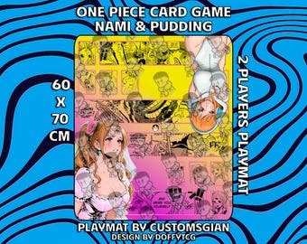 Nami & Pudding OP TCG 2 Players Playmat | Custom Anime Art Desk Mat | Non-Slip Gaming Mousepad | Stitched Edges