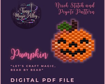 Pumpkin Bead Pattern | Brick Stitch & Peyote PDF | Miyuki Delica 11 0 | Halloween Beading Design