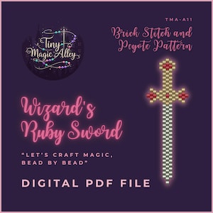 Wizard Ruby Sword Bead Pattern PDF – Brick Stitch & Peyote – Miyuki Delica 11/0 Fantasy Sword Charm – Digital Download