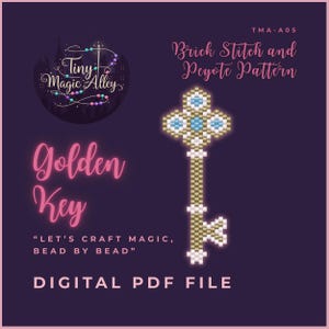 Padrão de miçangas Golden Key – Ponto tijolo e peiote, Miyuki Delica (padrão em PDF)