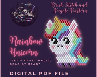 Rainbow Unicorn Bead Pattern – Brick Stitch & Peyote | Miyuki Delica 11/0 PDF Beading Pattern | Digital Download