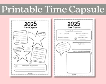 Kapsuła czasu do druku 2025 | Aktywność dla dzieci, pamiątka na koniec roku (PDF)